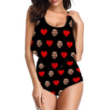 Custom Tankinis Face Red Love Black Personalized Bikini Swimsuit Women's High Waisted Swimsuit Ruffled Top Bathing Suits