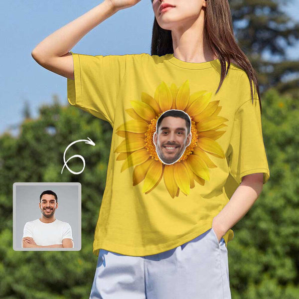 Custom Boyfriend Face Sunflower Women's All Over Print T-shirt