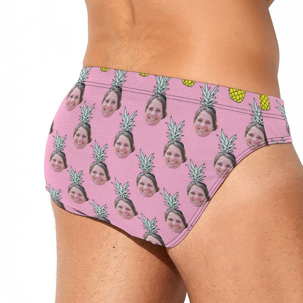 Custom Face Pineapple Pink Men's Quick Dry Stretch Swimming Briefs