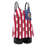 Custom Face American Flag Swimsuit Women's Tankini Bathing Suit For Women 2 Piece Swimsuit