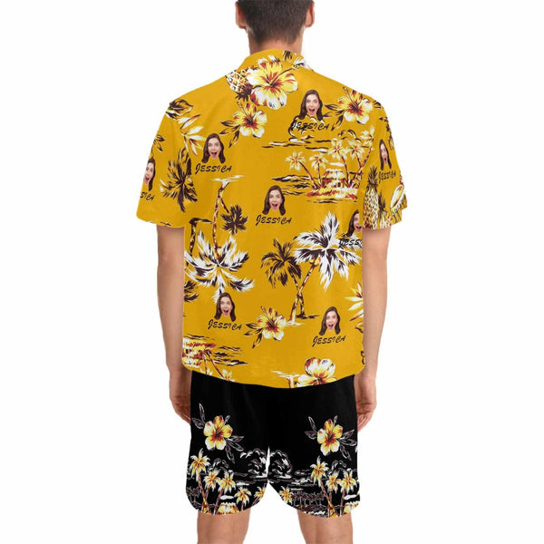Custom Photo&Name Summer Pineapple Hawaiian Set Holiday Hawaiian Shirt & Shorts Set Put Your Face on Personalized Set