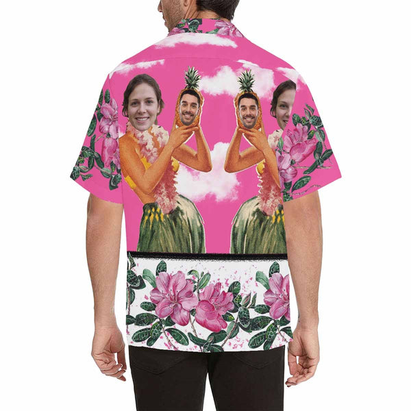 Custom Image Hawaiian Shirt with Face Pink Sky Beauty Flower Tropical Aloha Shirt Make Your Own Aloha Shirt for Him