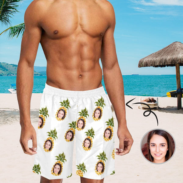 Custom Face Pineapple Men's Mid Length Swim Trunks Bathing Suit