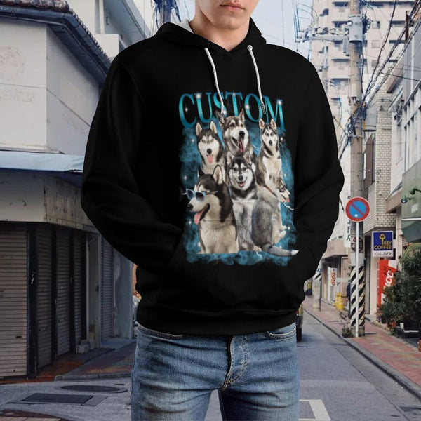 Personalized Face Vintage Loose Single Layer Hooded Sweatshirt Hoodie For Men&Women Custom Face&Print Your Own Text