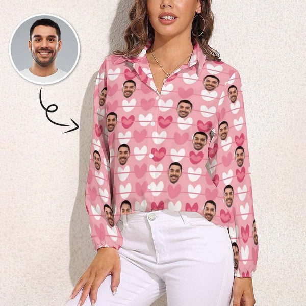 Custom Face Pink Love Vntage Casual Long Sleeve Hawaiian Shirts