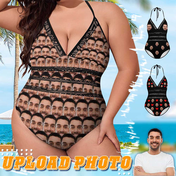 #Plus Size Swimsuit-Custom Boyfriend Face Swimsuits Personalized Women's New Strap One Piece Bathing Suit For Her