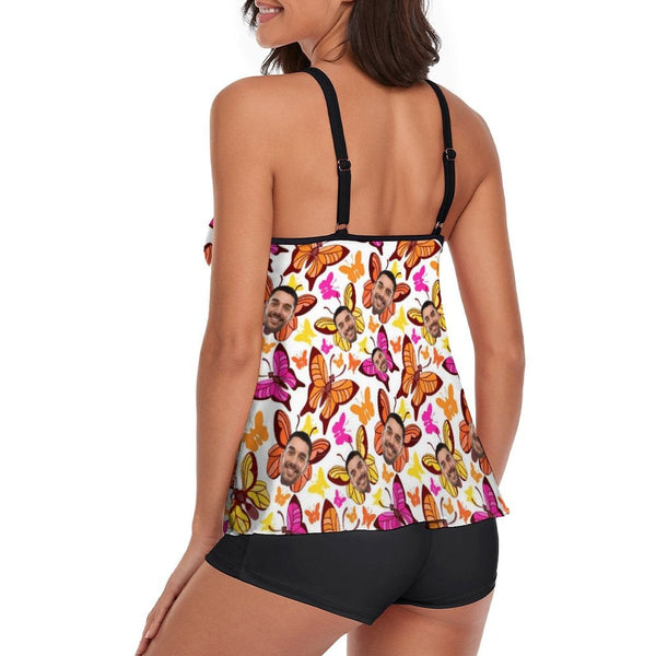 #Plus Size Custom Face Butterfly Swimwear Women Swimsuit Tankini Bathing Suit For Women 2 Piece Swimsuit