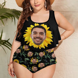 Ruffle Tankini-Custom Face Sunflowers Plus Size Swimsuit Ruffle High Waisted Bikini Personalized Tankini Women's Two Piece Summer Swimsuit Cover Your Tummy