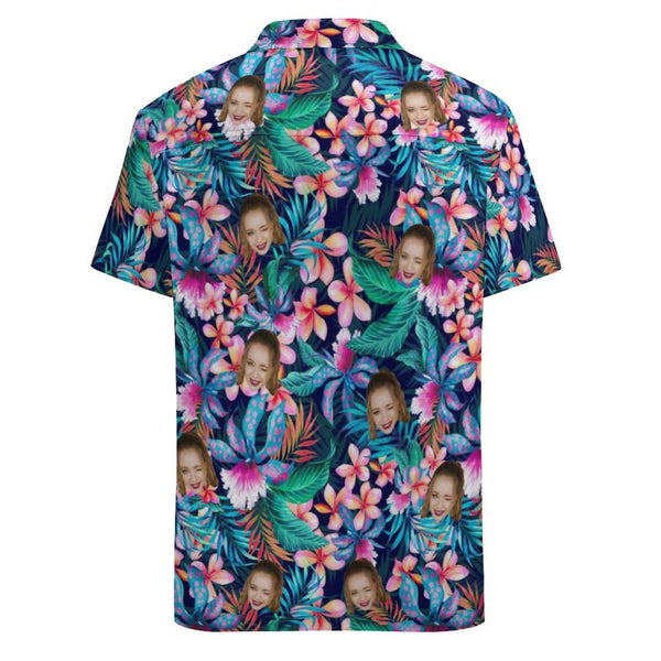 Custom Face Tropical Aloha Casual Shirt Men Front Pocket Shortsleeve Beach Pocket Hawaiian Shirt Honeymoons For Him