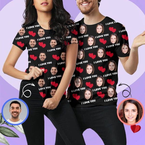 Custom Face I Love You Matching Couple T Shirts Add Your Own Personalized Photo or Image
