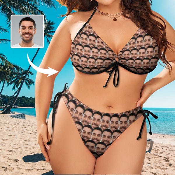 #Plus Size Swimwear-Custom Husband/Boyfriend Face Sexy Plus Size Bikini Two-piece Swimsuit
