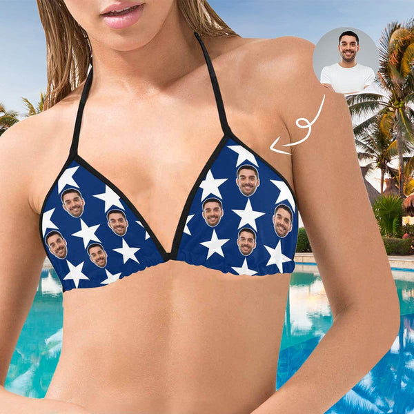 Custom Boyfriend Face Flag Personalized Bikini Swimsuit Top