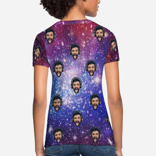 Custom Boyfriend Face Galaxy Starry Night Women's T-shirt