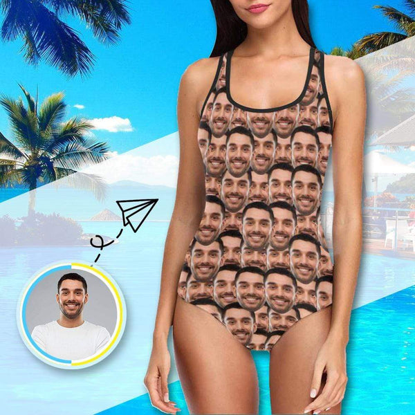 #Bathingsuit-Custom Husband Face Swimsuit Personalized Photo Women's One Piece Bathing Suit Funny Gift