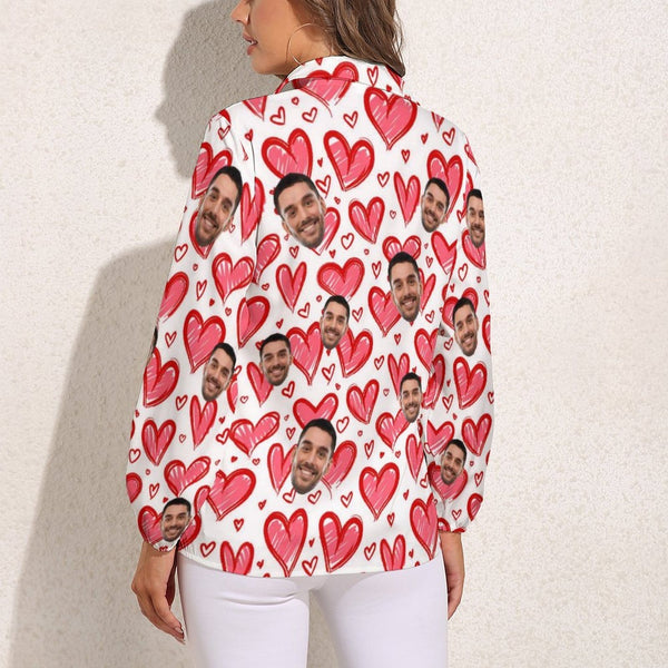 Custom Face Love Heart Vntage Casual Long Sleeve Hawaiian Shirts