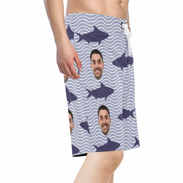 Custom Father Face Shark Men's Beach Shorts