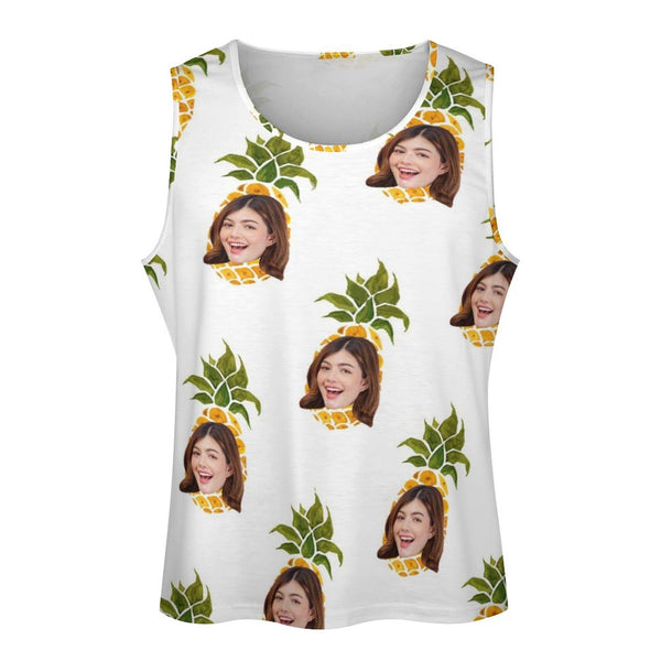 Custom Face Pineapple White Tank Tops Personalized Photo Men's Tank Top T-shirt