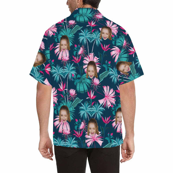 Custom Made Hawaiian Shirts with Face Pink Flower Create Your Own Hawaiian Shirt Personalise Face Aloha Shirt Gift For Him