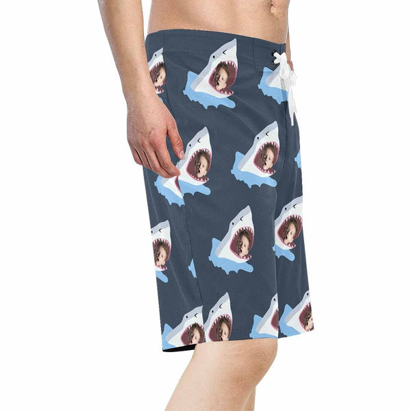 Custom Face Shark Personalized Photo Men's Beach Shorts Drawstring Shorts