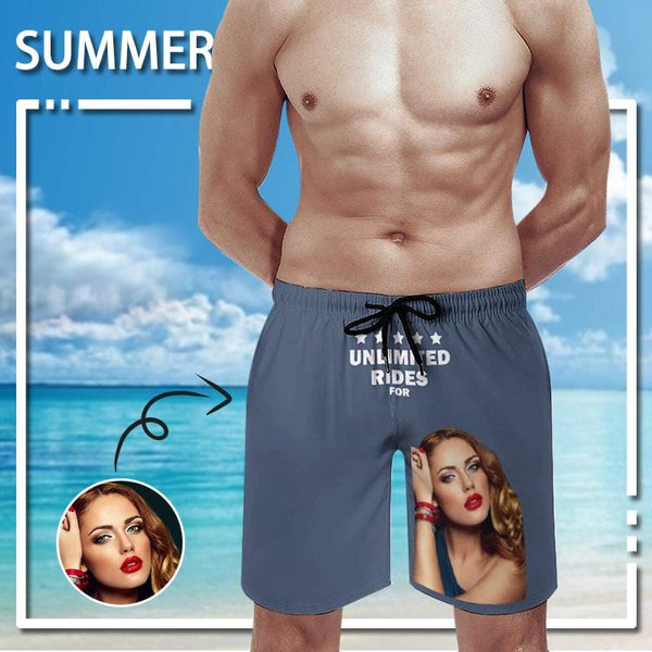 Couple Matching Beach Shorts&Ruffle One Piece Swimsuit Custom Custom Face Endless Love Personalized Photo Men's Quick-drying Beach Shorts