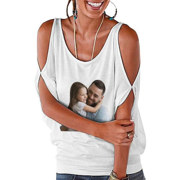 Custom Face Photo Women's T-Shirt Personalized Bilateral Off-The-Shoulder T-shirt