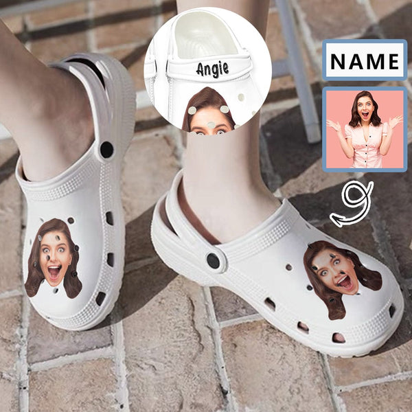 Custom Face & Name Unisex White Hole Shoes Slides Classic Clogs