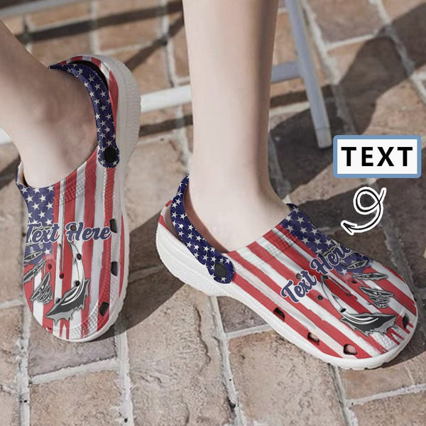 Custom Text American Flag Unisex White Hole Shoes Classic Clogs Slides