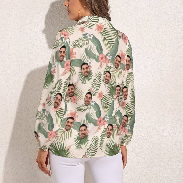 Custom Face Flower Bush Vntage Casual Long Sleeve Hawaiian Shirts