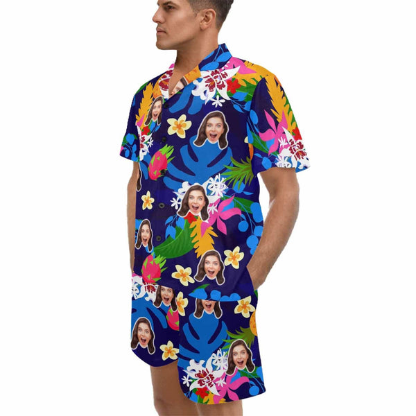 Custom Face Tropical Colorful Hawaiian Set Summer Holiday Hawaiian Shirt & Shorts Set
