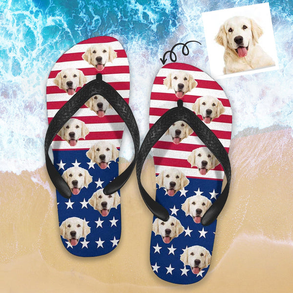 Custom Dog Face American Flag Flip Flops