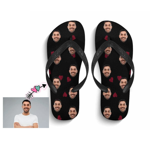 Custom Face Love Heart Flip Flops Personalized Love Heart Face Sandals