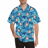 Custom Hawaiian Shirts with Face Blue Leaves Tropical Aloha Shirt Birthday Vacation Party Gift for Husband