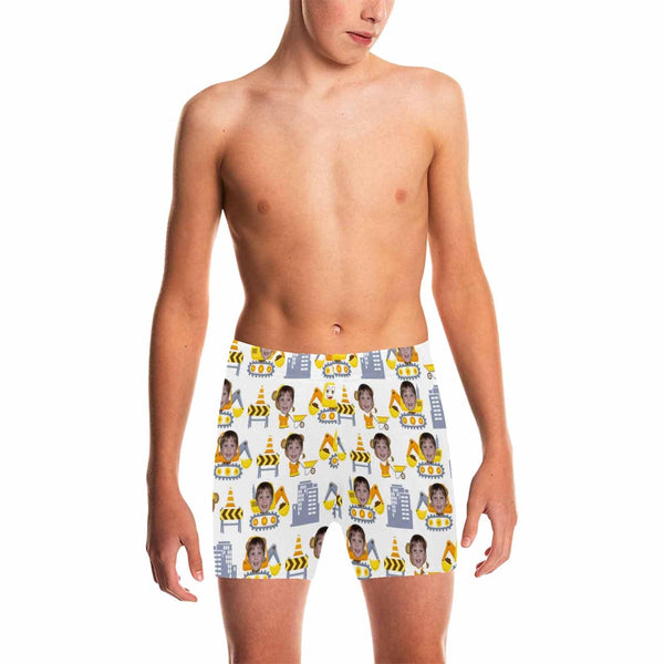 Custom Face Excavator Big Boys' Swimming Trunks Personalized Kids' Swim Shorts Children Swimwear