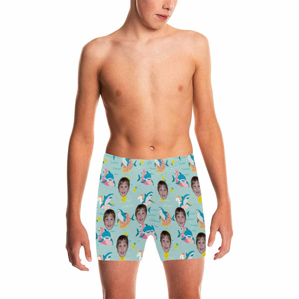 Custom Face Shark Big Boys' Swimming Trunks Personalized Kids' Swim Shorts Children Swimwear