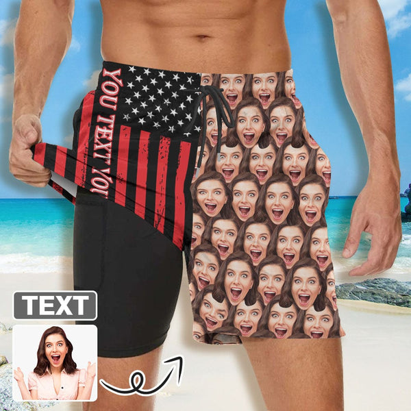 Custom Face&Text Star Men's Quick Dry 2 in 1 Surfing Beach Shorts
