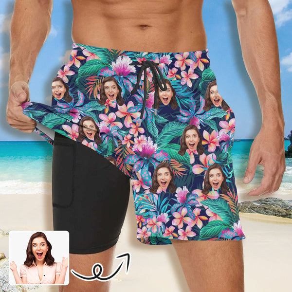 Custom Face Tropical Men's Quick Dry 2 in 1 Surfing Beach Shorts