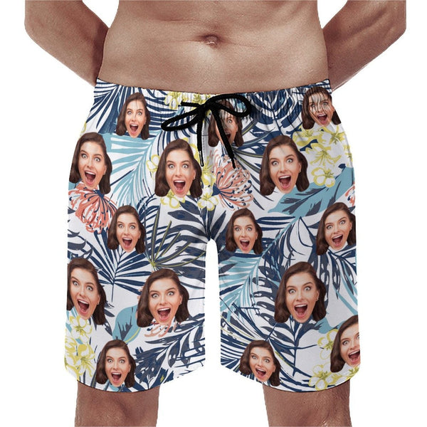Custom Face Leaves Couple Swim Shorts&Dress Men's Swim Trunks Women's Beach Sling Skirt