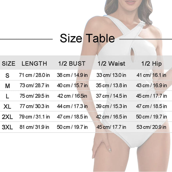 Custom Face White Black Women's Tummy Control Front Cross Backless Swimsuit Bathing Suit Cross Collar One Piece Swimsuit