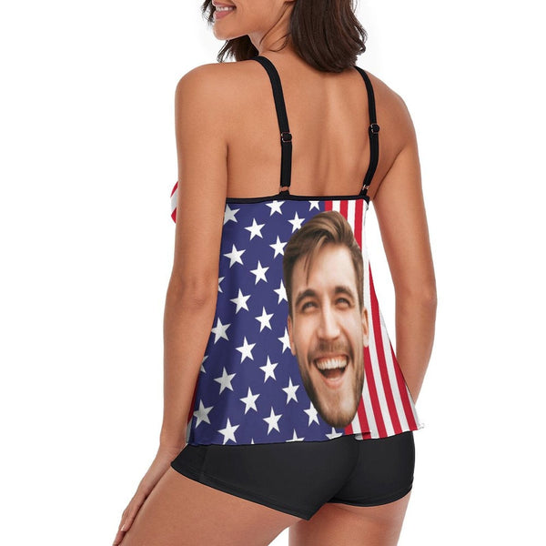 Flag Tankini#Plus-Size USA Tankini Swimdress Custom Face Boyfriend Stars Stipes Flag Swimsuit For Women Personalized Bathing Suit 2 Piece Swimsuit
