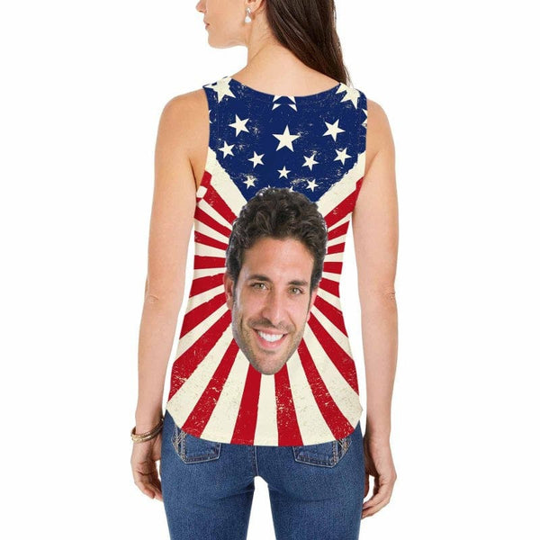 Custom Face Flag Tops Personalized Star Women's All Over Print Tank Top for Independence Day