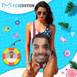Custom Face American Flag White Star Personalized Men's Beach Shorts&Women's Bathing Suit Honeymoons Swimsuits
